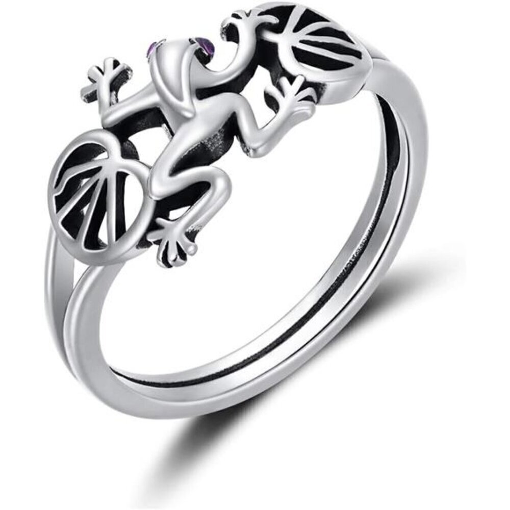 Sterling Silver Frog Rings Women Men Cute Animal Wedding Bands Jewelry
